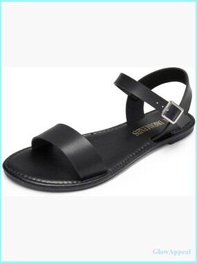 Women's One Band Ankle Strap Flat Sandals with Buckle Closure
